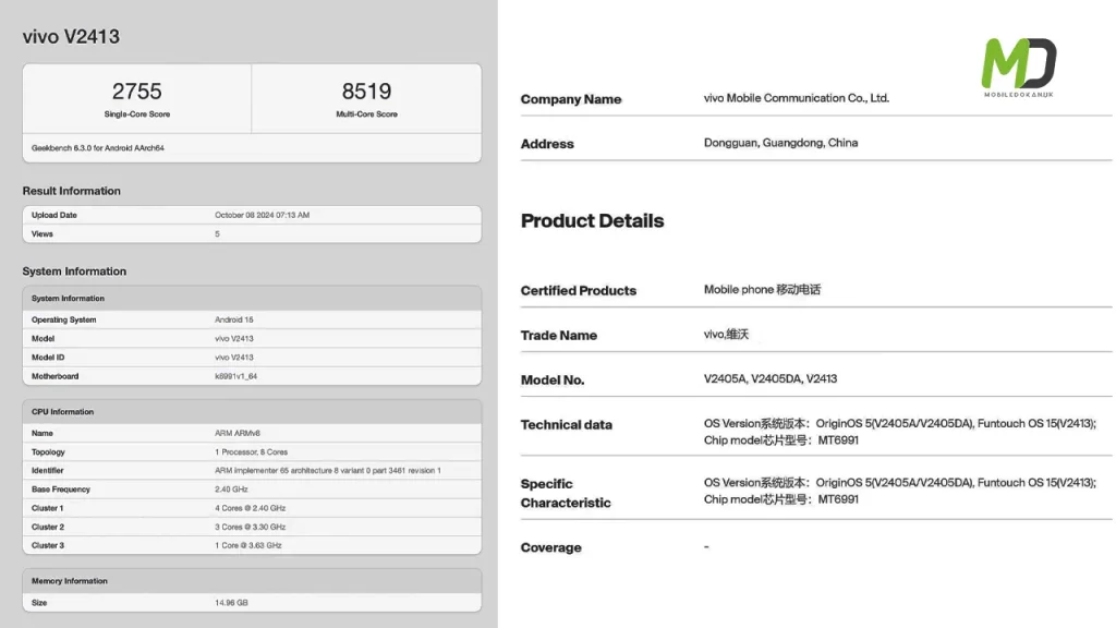 Vivo X200 Pro Geekbench listings